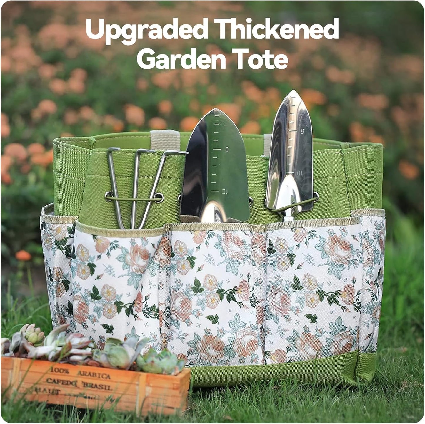 Grenebo Gartenwerkzeug Set 9-tlg. – Gartengeräte mit Organizer Tasche, Gartenzubehör für Gartenliebhaber