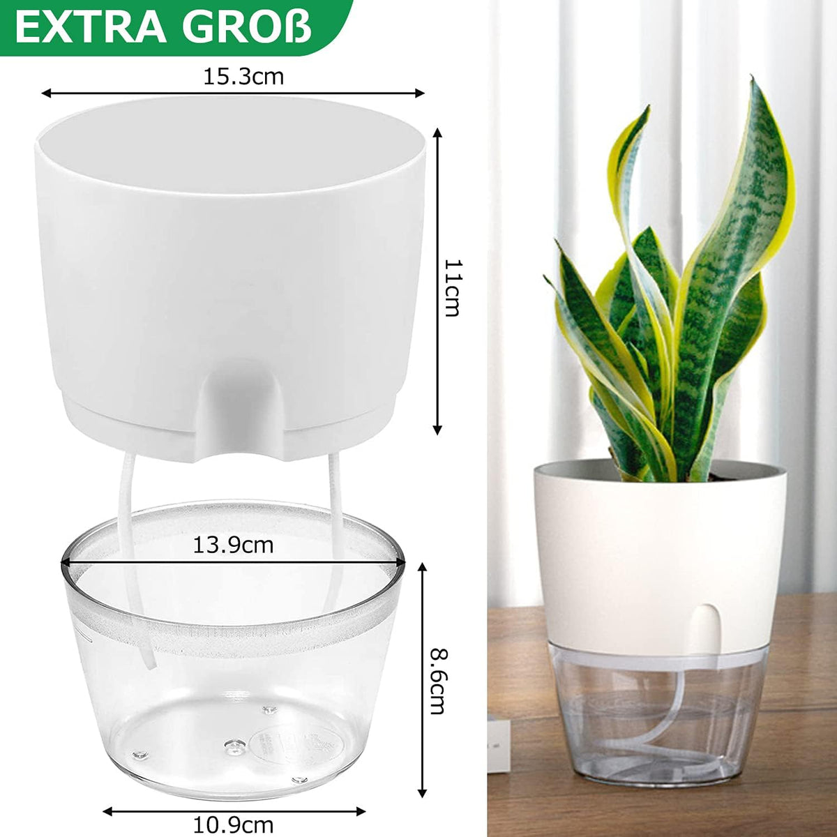 iDattel Kräutertopf 3er Set mit Selbstbewässerung – Küchen Kräutergarten für Fensterbank, Weiß, 18,2 x 11 x 15,3 cm