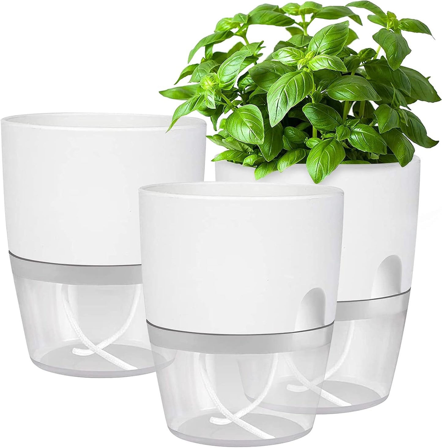 iDattel Kräutertopf 3er Set mit Selbstbewässerung – Küchen Kräutergarten für Fensterbank, Weiß, 18,2 x 11 x 15,3 cm
