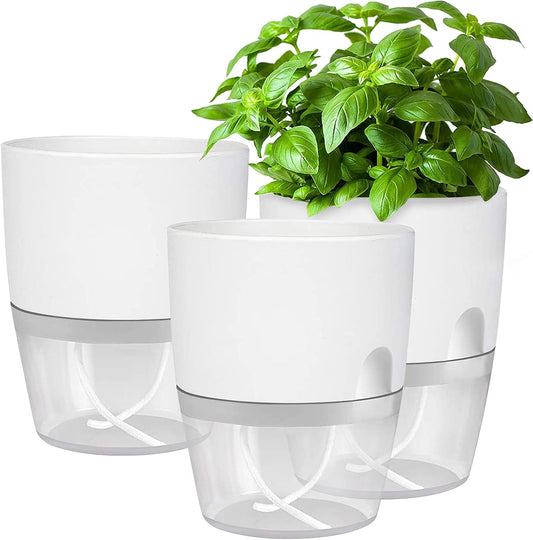 iDattel Kräutertopf 3er Set mit Selbstbewässerung – Küchen Kräutergarten für Fensterbank, Weiß, 18,2 x 11 x 15,3 cm