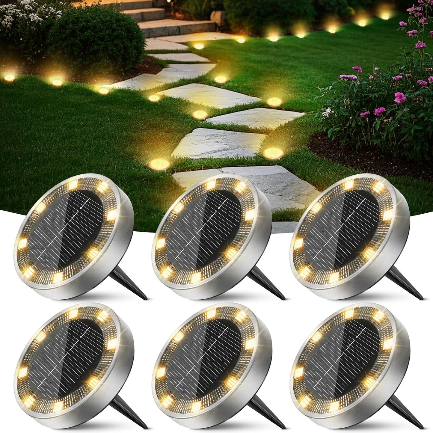 Peasur Solar Bodenleuchten 6 Stück – 8 LED Solarlampen für Garten, Weg & Terrasse, Wetterfest, Warmweiß