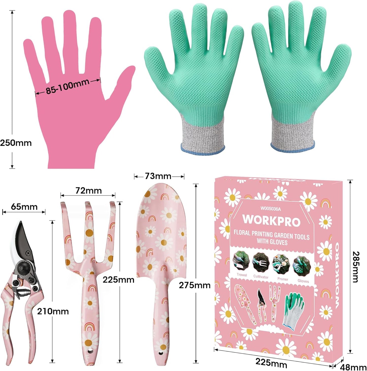 WORKPRO Gartenwerkzeug Set 4-tlg. – Gartengeräte Set mit Handschuhen & Geschenkverpackung, Rosa