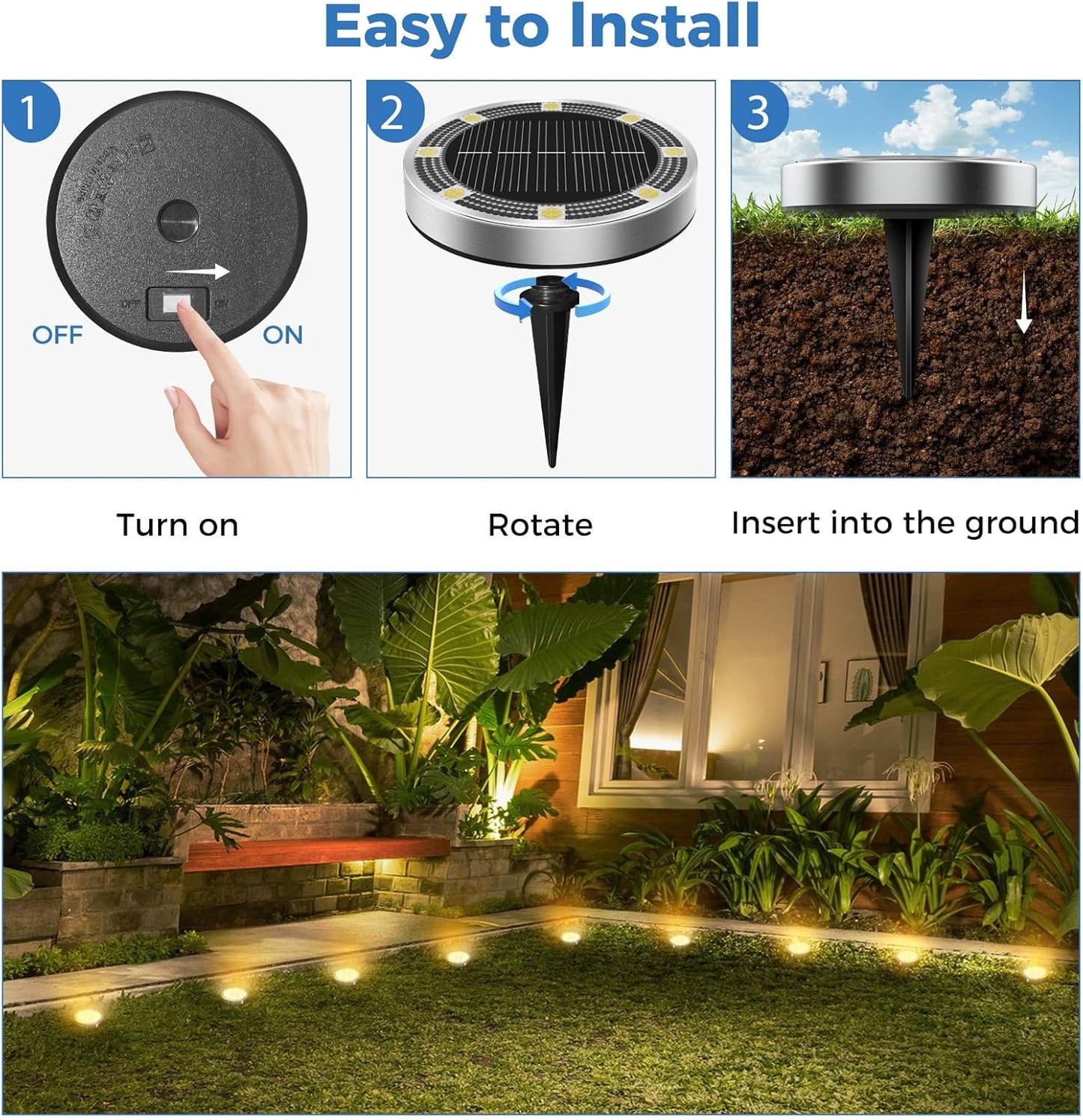 Peasur Solar Bodenleuchten 6 Stück – 8 LED Solarlampen für Garten, Weg & Terrasse, Wetterfest, Warmweiß