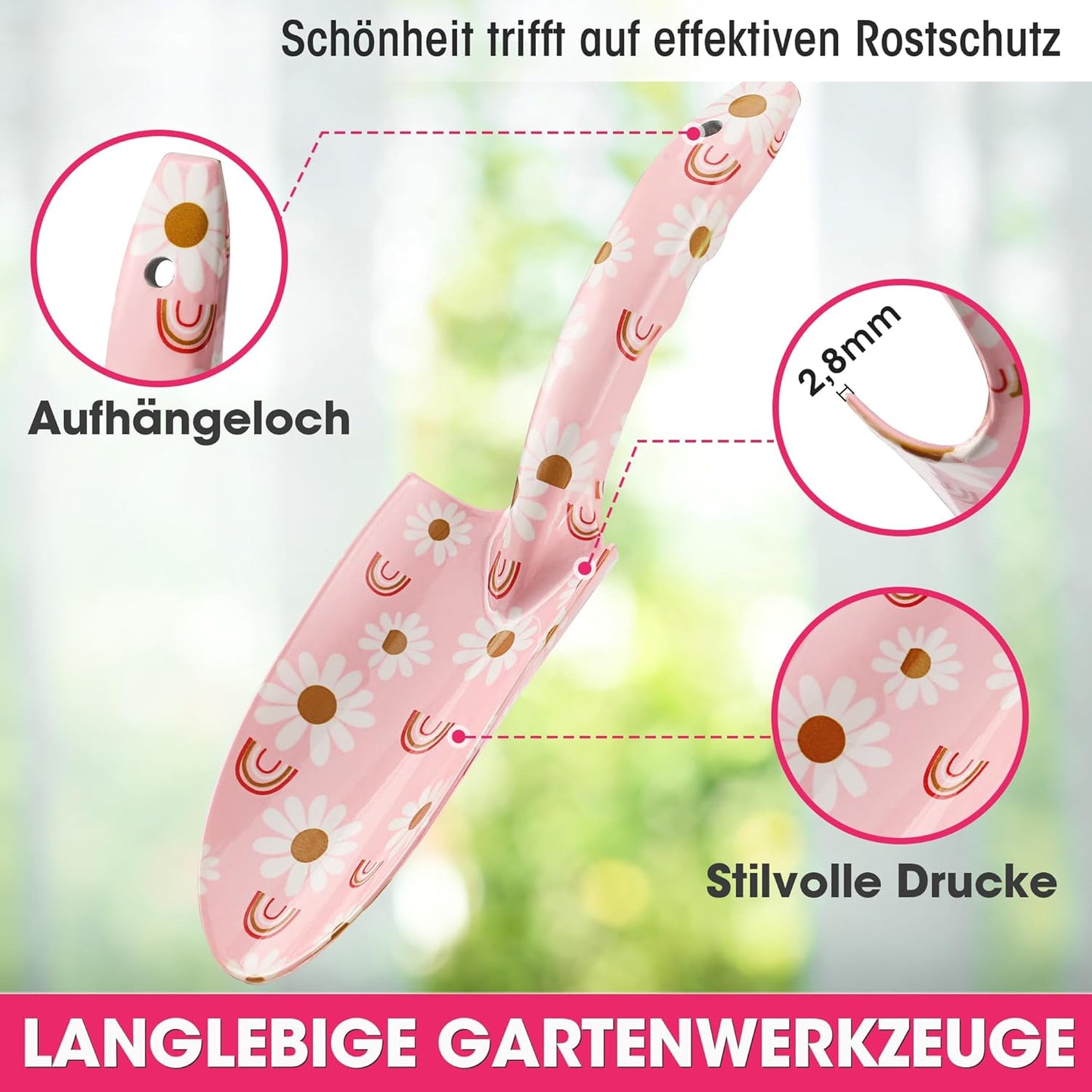 WORKPRO Gartenwerkzeug Set 4-tlg. – Gartengeräte Set mit Handschuhen & Geschenkverpackung, Rosa