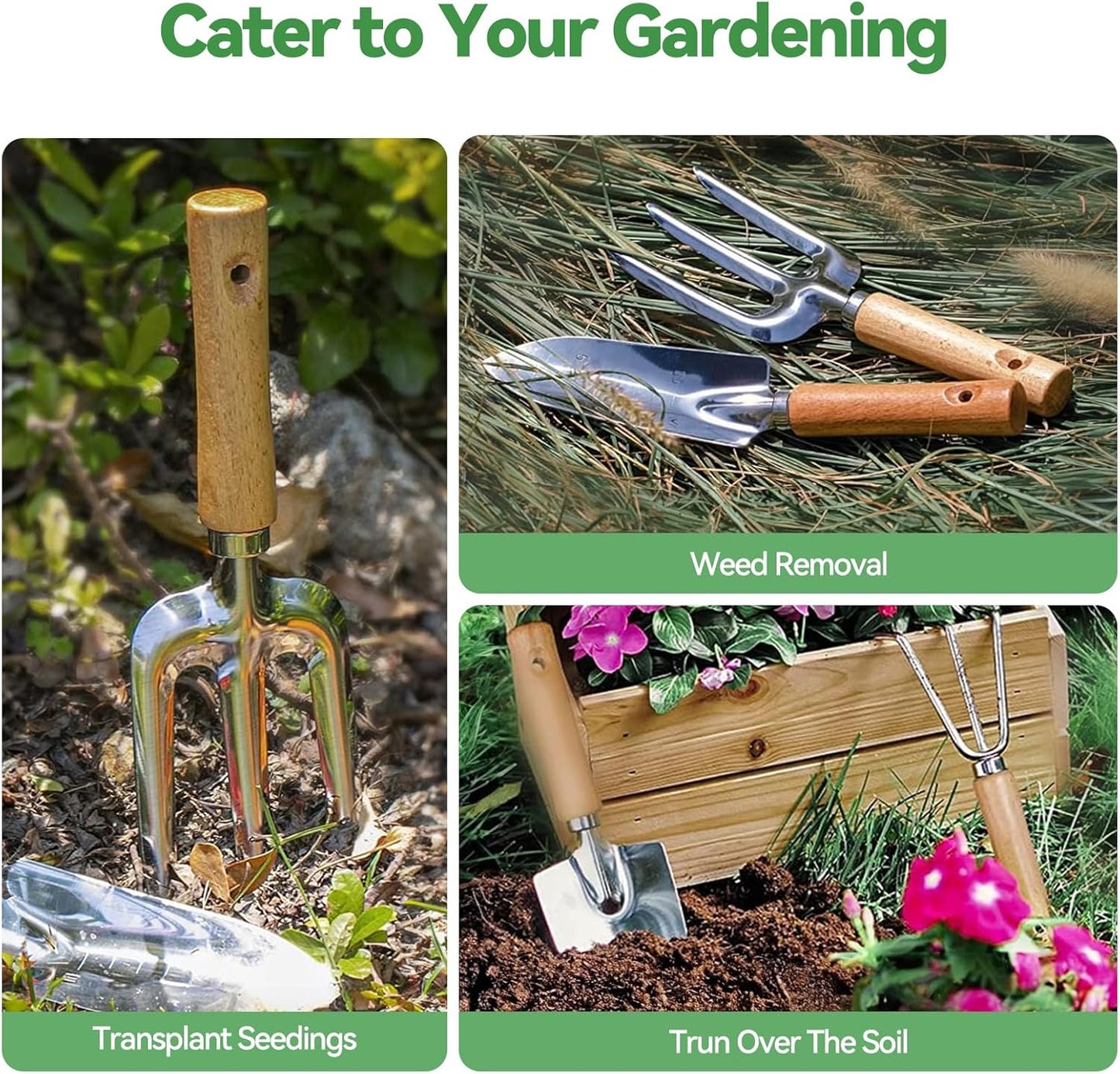 Grenebo Gartenwerkzeug Set 9-tlg. – Gartengeräte mit Organizer Tasche, Gartenzubehör für Gartenliebhaber