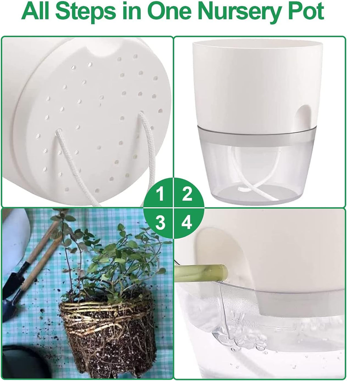iDattel Kräutertopf 3er Set mit Selbstbewässerung – Küchen Kräutergarten für Fensterbank, Weiß, 18,2 x 11 x 15,3 cm