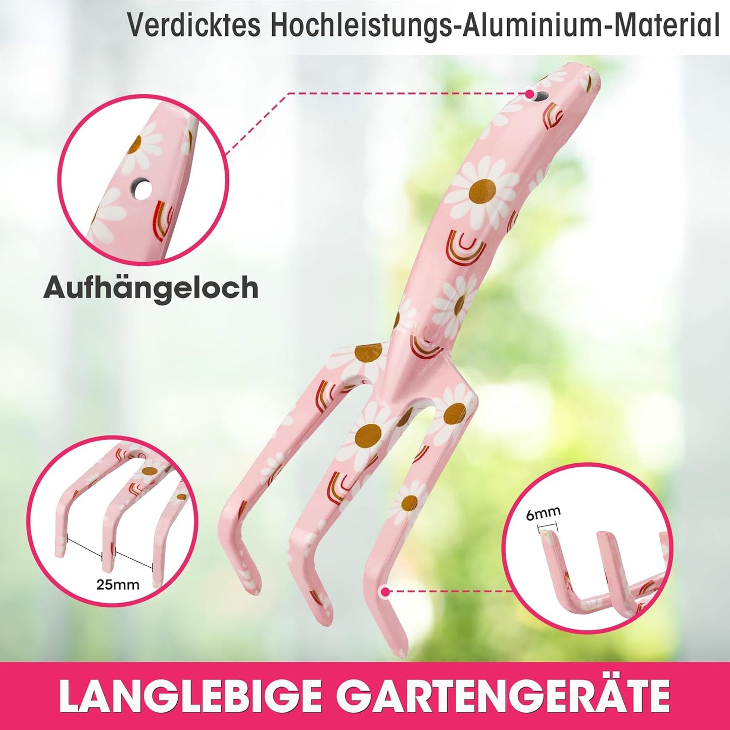 WORKPRO Gartenwerkzeug Set 4-tlg. – Gartengeräte Set mit Handschuhen & Geschenkverpackung, Rosa