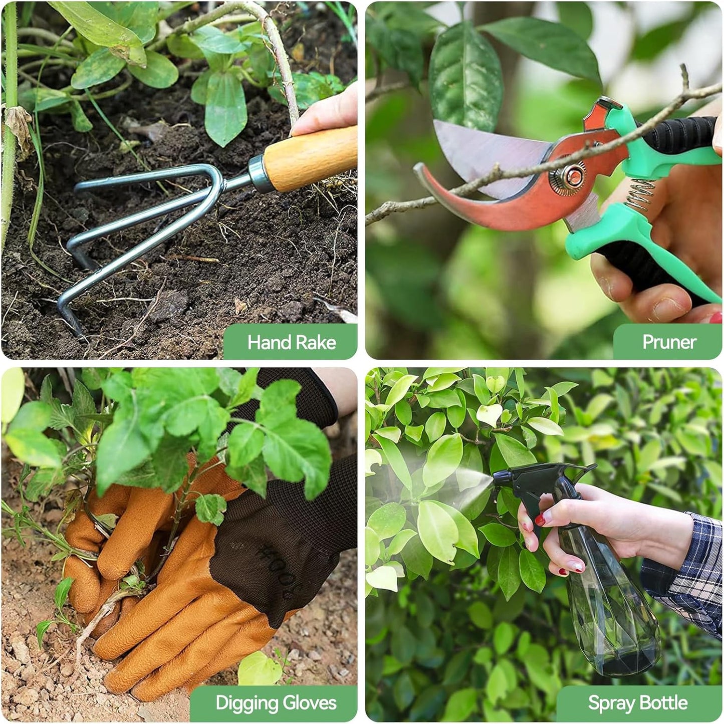 Grenebo Gartenwerkzeug Set 9-tlg. – Gartengeräte mit Organizer Tasche, Gartenzubehör für Gartenliebhaber