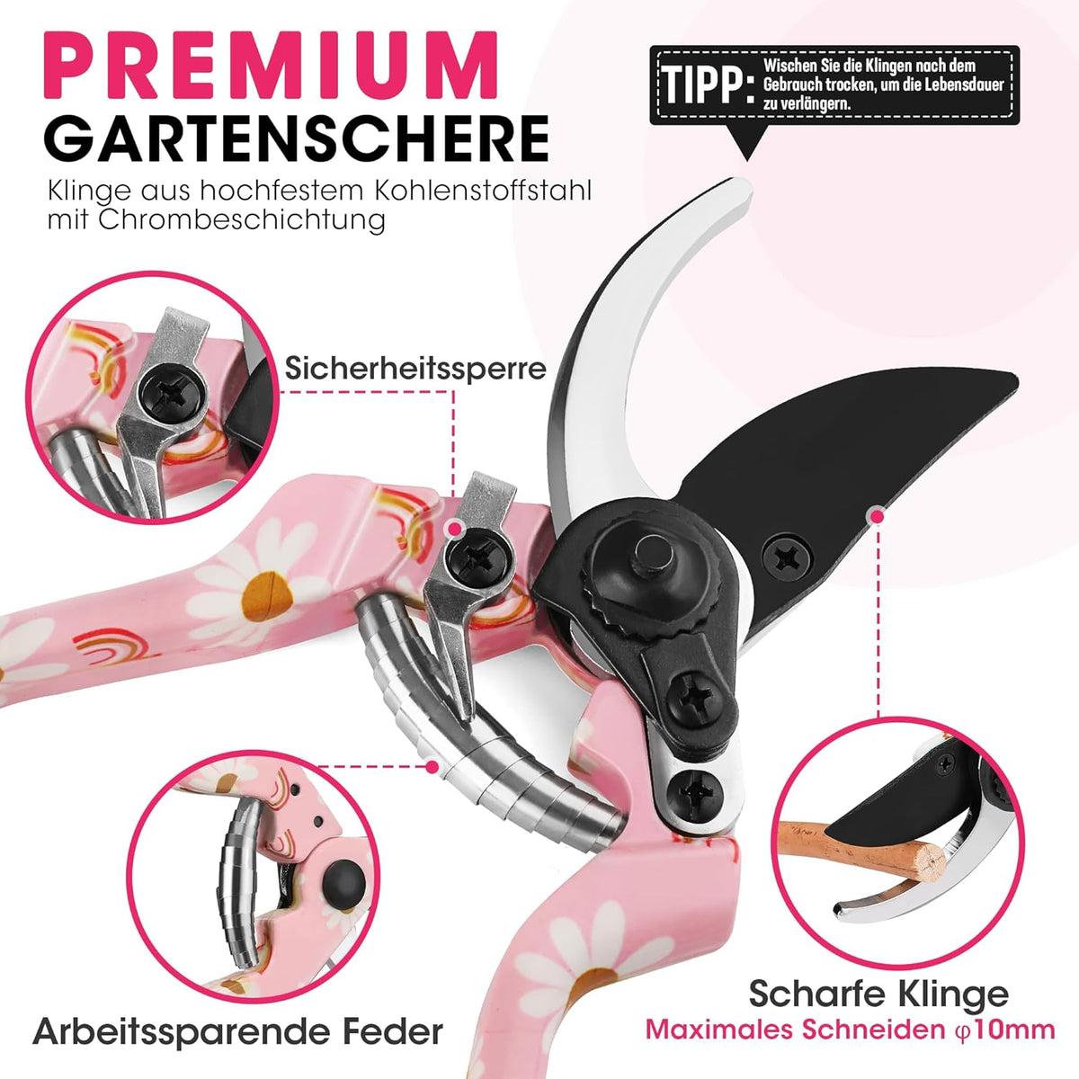 WORKPRO Gartenwerkzeug Set 4-tlg. – Gartengeräte Set mit Handschuhen & Geschenkverpackung, Rosa