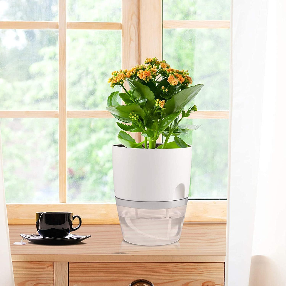 iDattel Kräutertopf 3er Set mit Selbstbewässerung – Küchen Kräutergarten für Fensterbank, Weiß, 18,2 x 11 x 15,3 cm